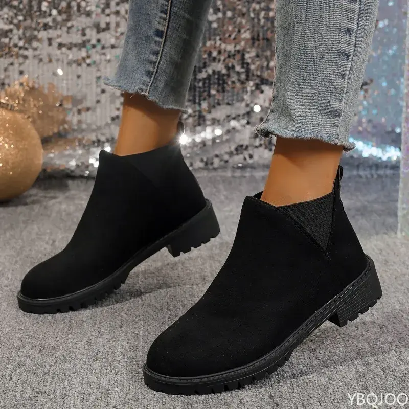 Women's Casual Fashion Round Toe Chunky Heel Suede Ankle Boots   Work And Anti-slip Simple comfortable versatile shoes