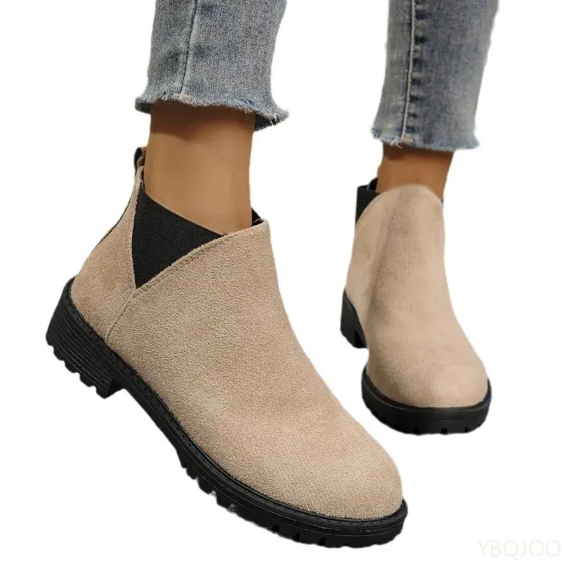 Women's Casual Fashion Round Toe Chunky Heel Suede Ankle Boots   Work And Anti-slip Simple comfortable versatile shoes