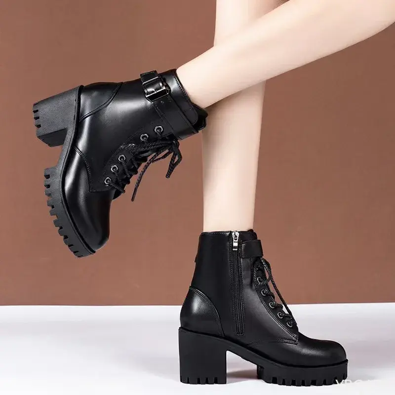 Women's Fashion Boots Side Zip High Heels Round Head Thick Heel wear resistant Boots Outdoor Daily Commute Women Shoes