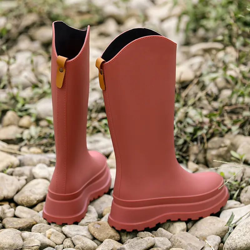 Women's Rain Shoes: Suitable for Outdoor Wear, Adult High-cylinder Water Shoes, Thick-soled, Waterproof with Cuffed Open 2025