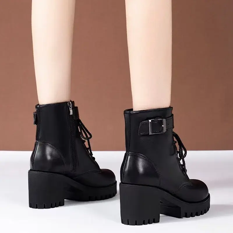 Women's Fashion Boots Side Zip High Heels Round Head Thick Heel wear resistant Boots Outdoor Daily Commute Women Shoes