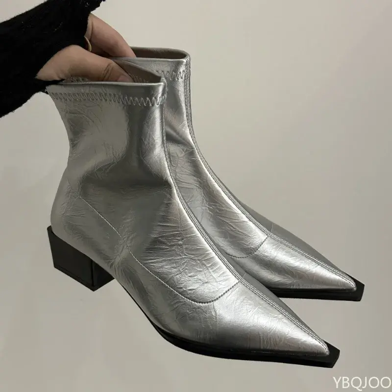 Sharp pointed short boots autumn winter new women's boots fashionable versatile thick heel Elegant minimalist women's shoes