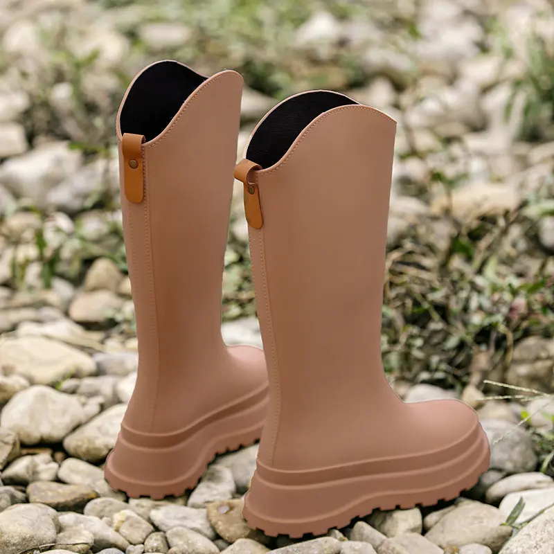 Women's Rain Shoes: Suitable for Outdoor Wear, Adult High-cylinder Water Shoes, Thick-soled, Waterproof with Cuffed Open 2025
