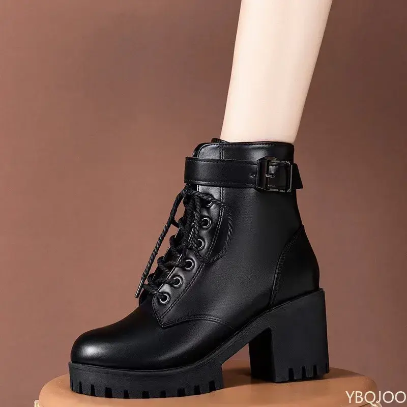 Women's Fashion Boots Side Zip High Heels Round Head Thick Heel wear resistant Boots Outdoor Daily Commute Women Shoes