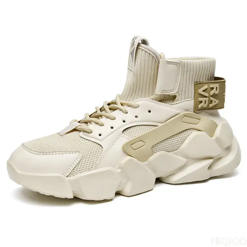 New High-top Beige Men's Sneakers Chunky Men Shoes Heighten Fashion Casual Plus Size Zapatillas Damping Tennis Shoes 2023