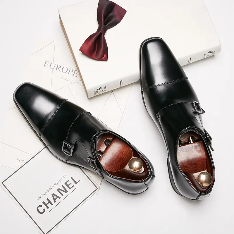 Leather Men Dress Shoes Loafers 2022 New Double Strap Buckles Designer Casual Leather Shoes for Men Business Formal Wedding Shoe
