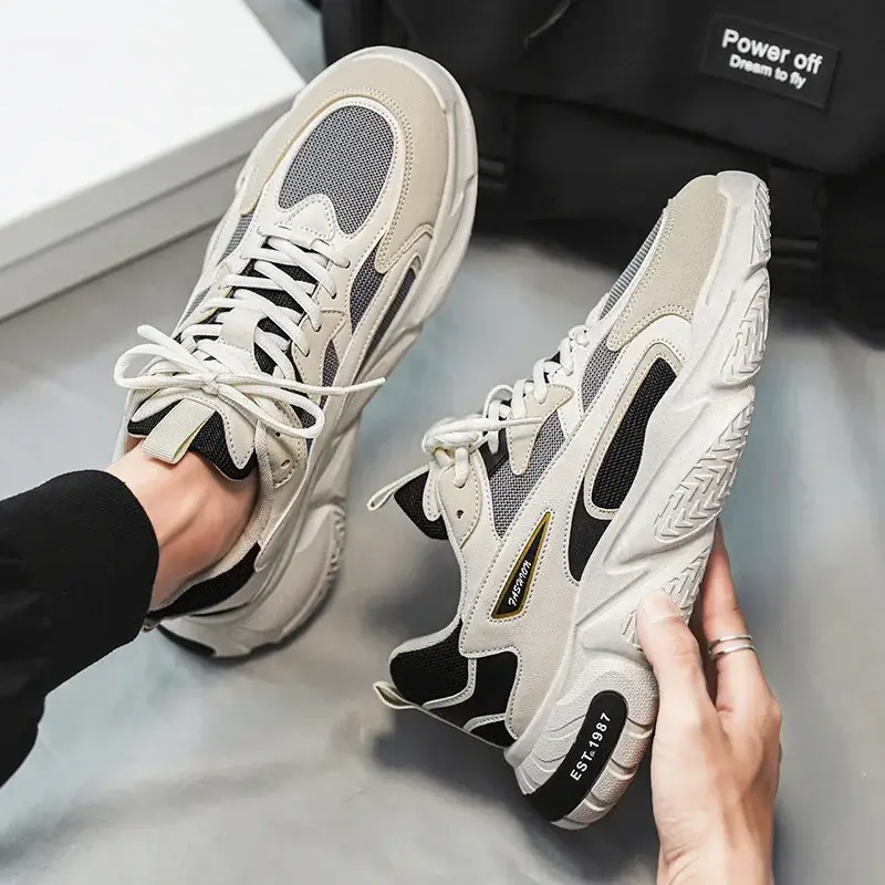 Thick Sole Versatile Clunky Sneaker For Men 2024 New Trend Mesh Lace Up Breathable Casual Sports Shoes Increased Soft Soles