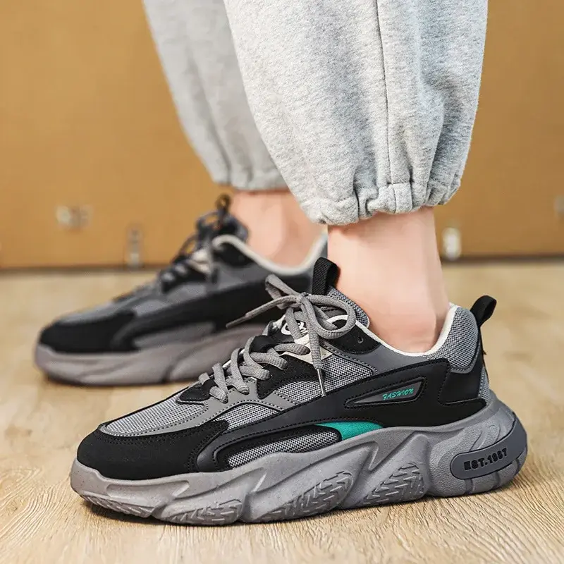 Thick Sole Versatile Clunky Sneaker For Men 2024 New Trend Mesh Lace Up Breathable Casual Sports Shoes Increased Soft Soles