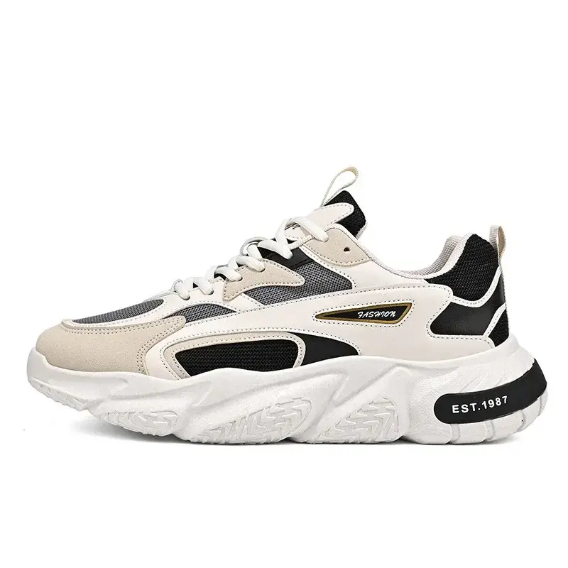 Thick Sole Versatile Clunky Sneaker For Men 2024 New Trend Mesh Lace Up Breathable Casual Sports Shoes Increased Soft Soles