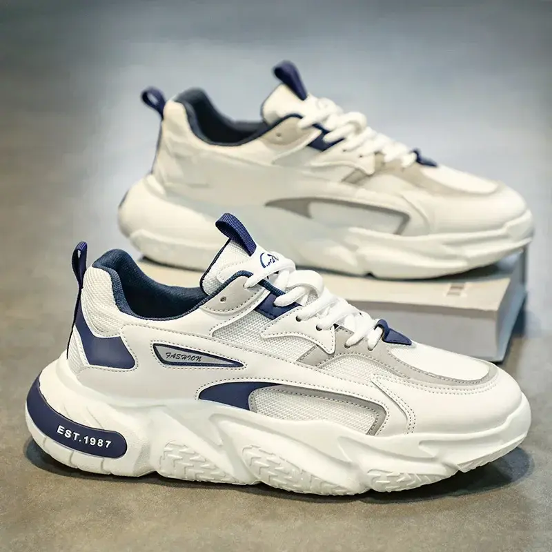Thick Sole Versatile Clunky Sneaker For Men 2024 New Trend Mesh Lace Up Breathable Casual Sports Shoes Increased Soft Soles