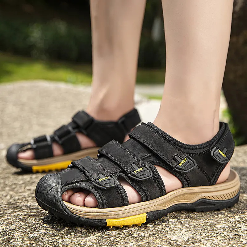 New Summer Men's Sandals Genuine Leather Casual Men's Shoes Outdoor Comfortable Breathable Beach Sandals Roman Fashion Sneakers