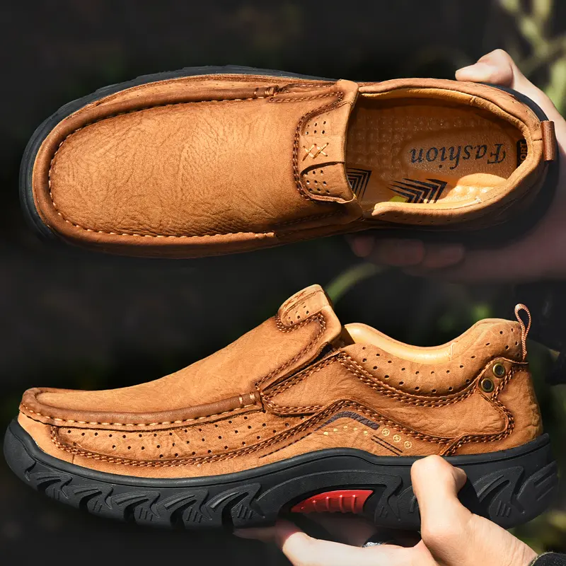 2024 New High Quality Men's Shoes 100% Genuine Leather Casual Shoes Waterproof Work Shoes Cow Leather Loafers Plus Size 38-46