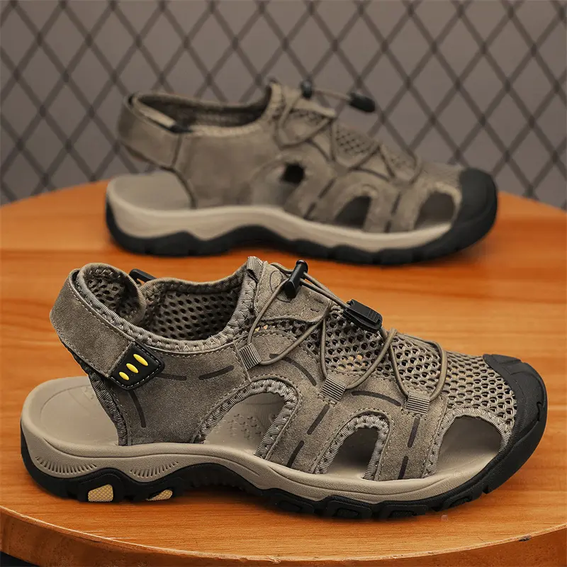 Genuine Leather Men's Sandals Summer Classic Outdoor Lightweight Walking Sneakers Hiking Men's Sandals Casual Beach Wading Shoes