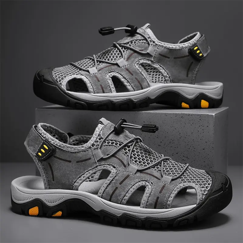 Genuine Leather Men's Sandals Summer Classic Outdoor Lightweight Walking Sneakers Hiking Men's Sandals Casual Beach Wading Shoes
