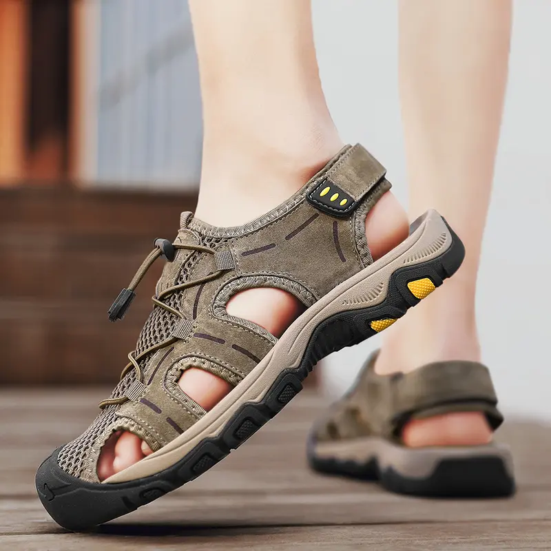 Genuine Leather Men's Sandals Summer Classic Outdoor Lightweight Walking Sneakers Hiking Men's Sandals Casual Beach Wading Shoes