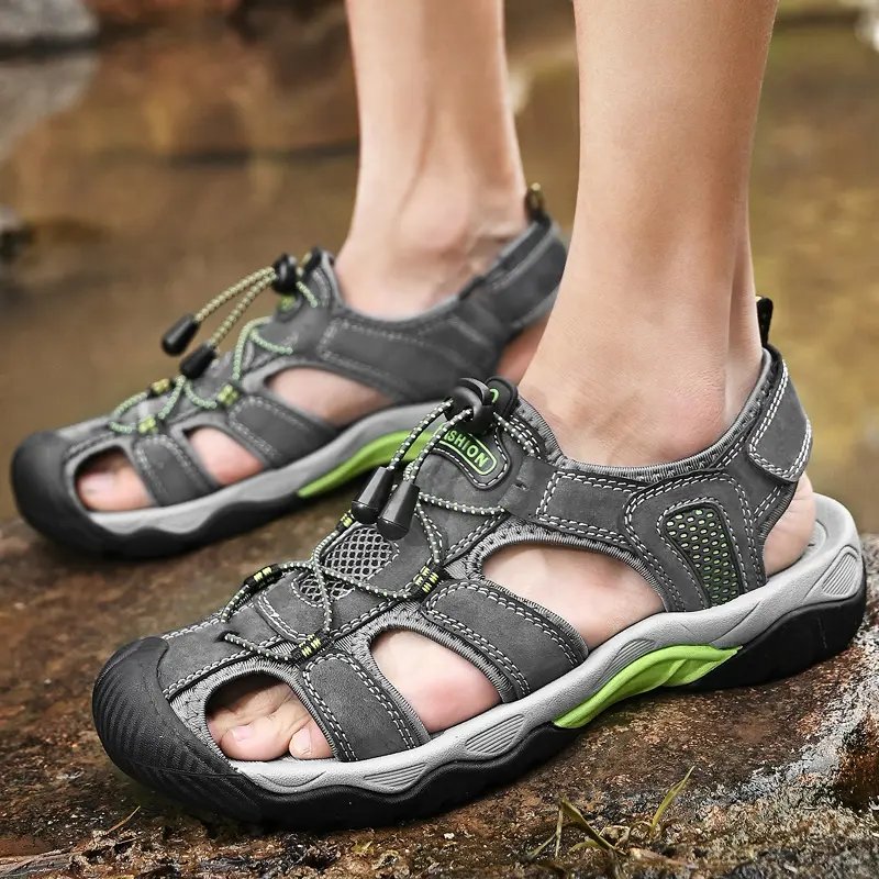 Brand Summer Genuine Leather Men Sandals Outdoor Casual Non-slip Men's Wading Shoes Lightweight Breathable Men's Beach Sandals