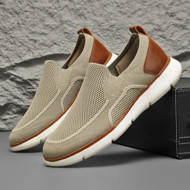 New Spring Men's Mesh Boat Shoes Breathable Fashion Casual Shoes Soft Driving Shoes Lightweigh Slip-On Loafers Large Size 39-47