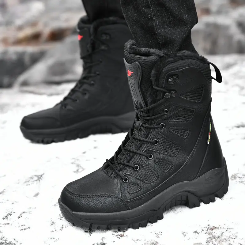 New Warm Plush Snow Boots Men Lace Up Casual High Top Men's Boots Waterproof Winter Boots Anti-Slip Ankle Boots Men's Work Boots