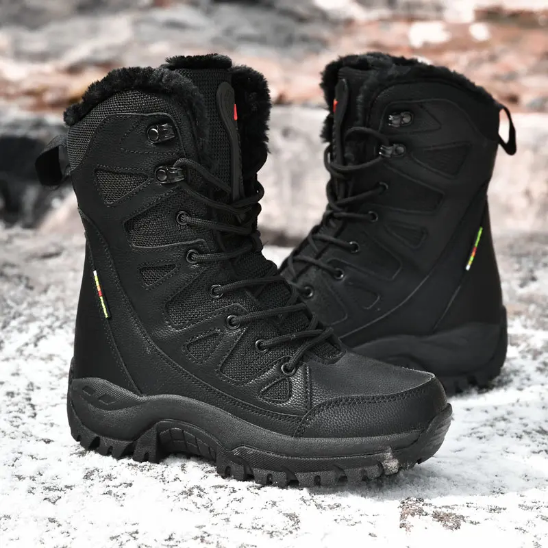New Warm Plush Snow Boots Men Lace Up Casual High Top Men's Boots Waterproof Winter Boots Anti-Slip Ankle Boots Men's Work Boots