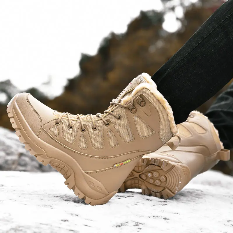 New Warm Plush Snow Boots Men Lace Up Casual High Top Men's Boots Waterproof Winter Boots Anti-Slip Ankle Boots Men's Work Boots