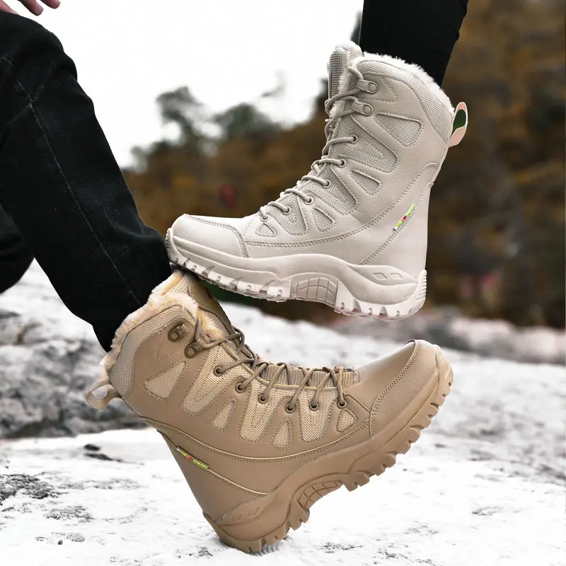 New Warm Plush Snow Boots Men Lace Up Casual High Top Men's Boots Waterproof Winter Boots Anti-Slip Ankle Boots Men's Work Boots