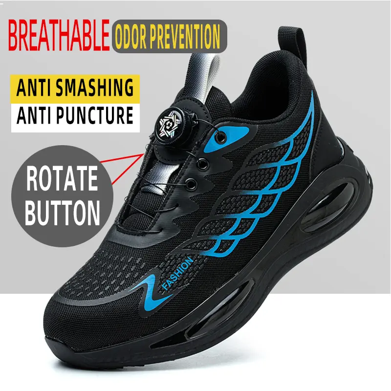Rotary Buckle Men Safety Shoes Work Boots Safety Steel Toe Shoes Men Anti-smash Anti-puncture Work Sneakers Indestructible Shoes
