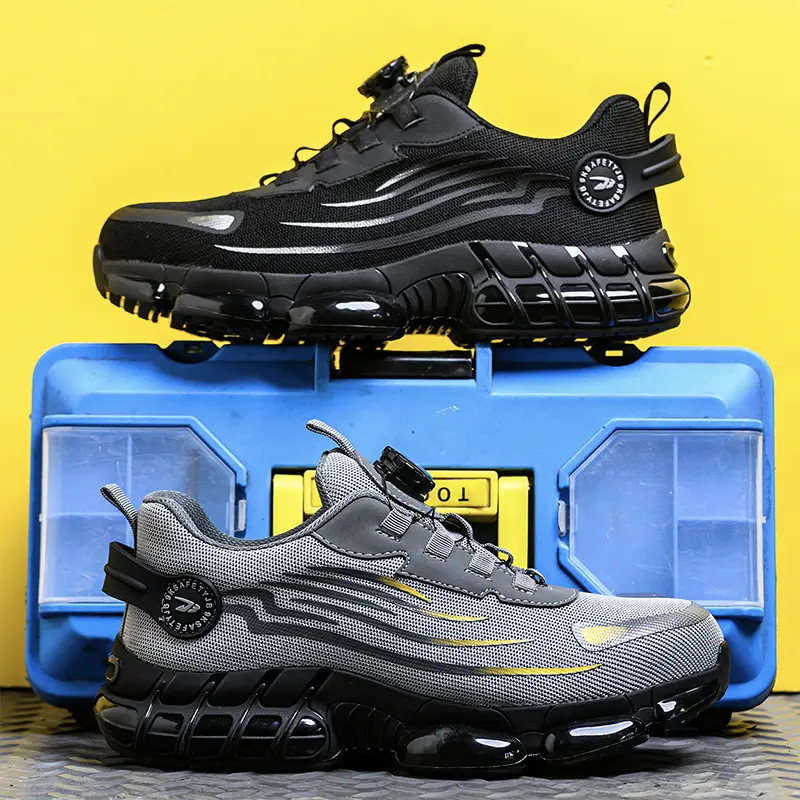 Breathable Men Boots Rotating Buttons Safety Shoes Men Puncture-Proof Work Boots Steel Toe Shoes Light Indestructible Shoes