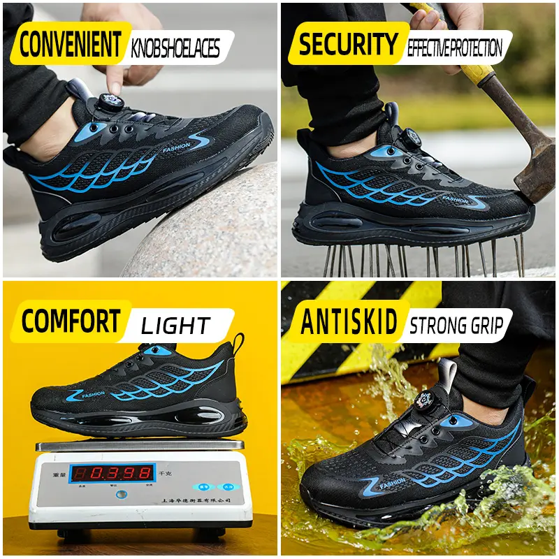 Rotary Buckle Men Safety Shoes Work Boots Safety Steel Toe Shoes Men Anti-smash Anti-puncture Work Sneakers Indestructible Shoes