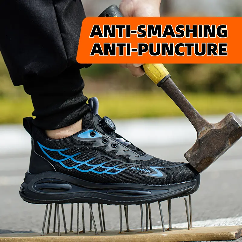 Rotary Buckle Men Safety Shoes Work Boots Safety Steel Toe Shoes Men Anti-smash Anti-puncture Work Sneakers Indestructible Shoes