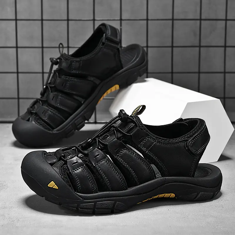 New Summer Genuine Leather Men Sandals Fashion Design Breathable Casual Shoes Men Soft Bottom Large Size Outdoor Beach Sandals