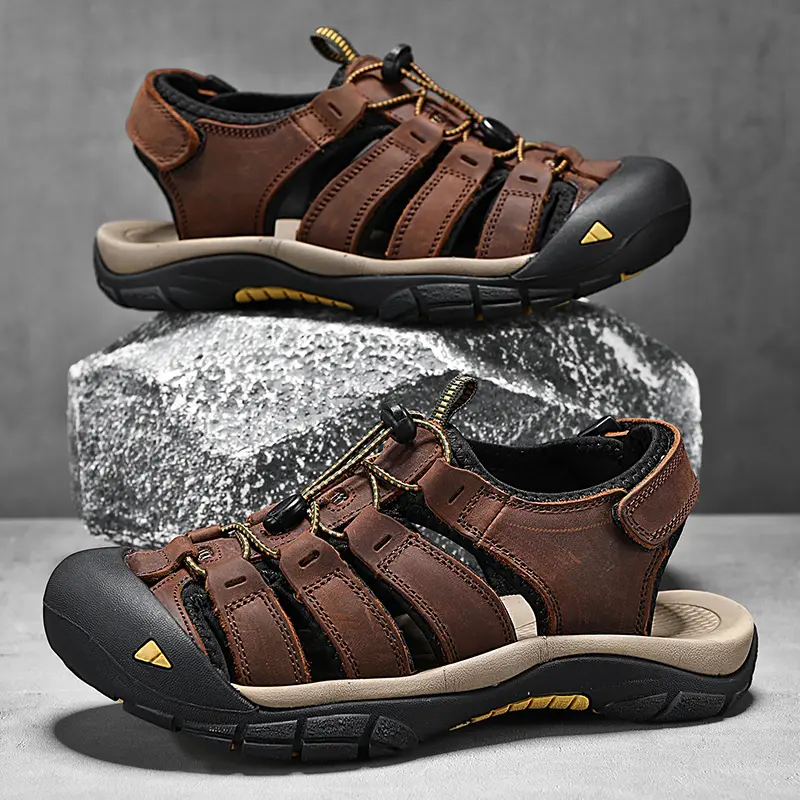 New Summer Genuine Leather Men Sandals Fashion Design Breathable Casual Shoes Men Soft Bottom Large Size Outdoor Beach Sandals