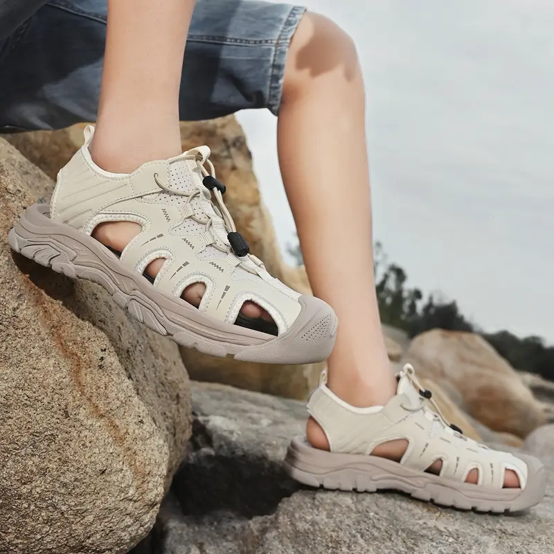 Summer Men's Sandals Beach Shoes Handmade Breathable Design Wading Casual Beach Shoes Lightweight Soft Bottom Outdoor Sandals