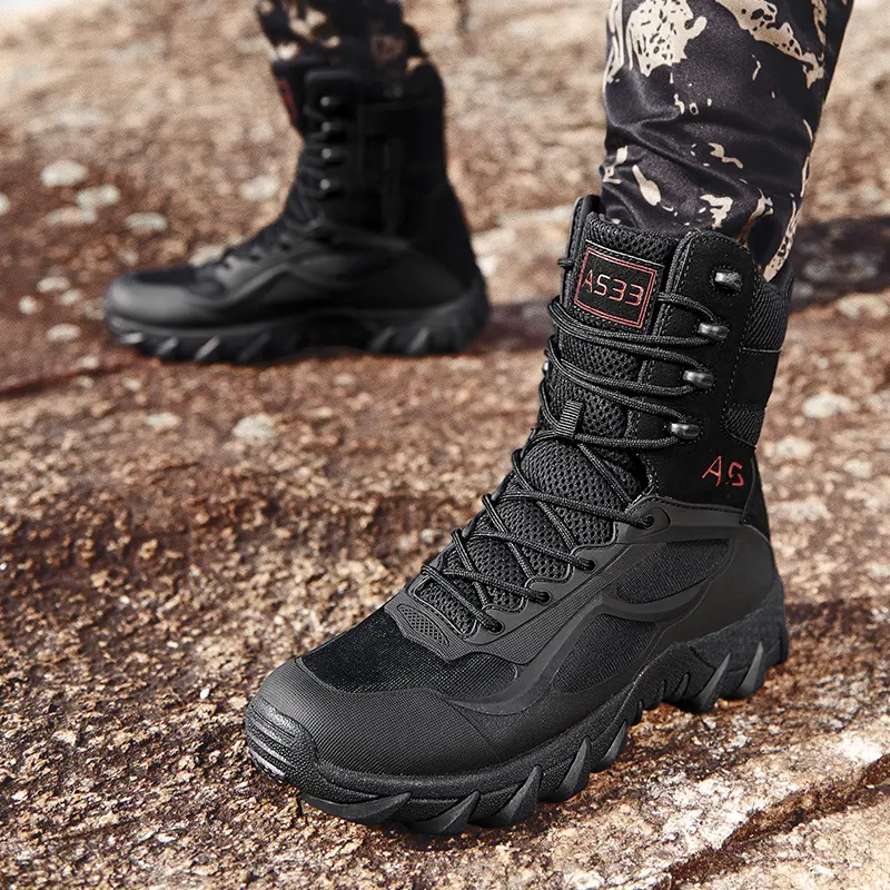 High Quality Men's Brand High-Top Leather Boots Breathable Desert Combat Men's Boots Outdoor Shoes Non-slip Hiking Ankle Boots