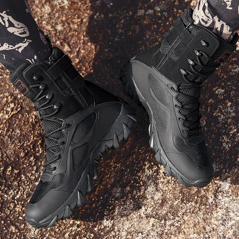 High Quality Men's Brand High-Top Leather Boots Breathable Desert Combat Men's Boots Outdoor Shoes Non-slip Hiking Ankle Boots