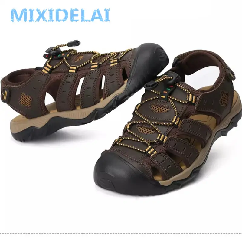 MIXIDELAI Big Size Genuine Leather Men Sandals New Summer Men Shoes Beach Sandals for Man Fashion Brand Outdoor Casual Sneakers