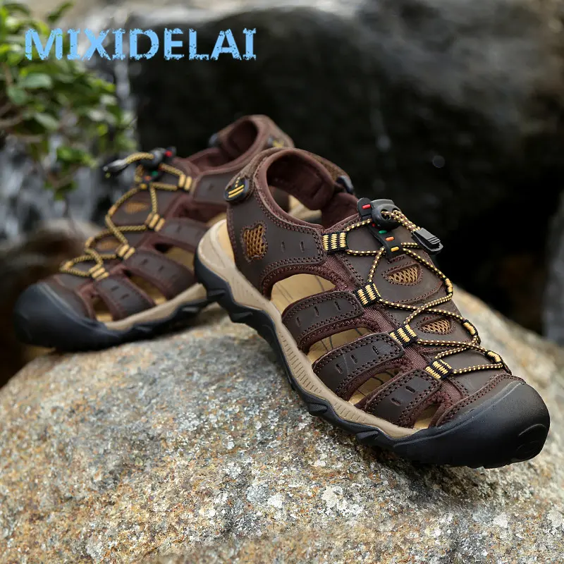 MIXIDELAI Big Size Genuine Leather Men Sandals New Summer Men Shoes Beach Sandals for Man Fashion Brand Outdoor Casual Sneakers