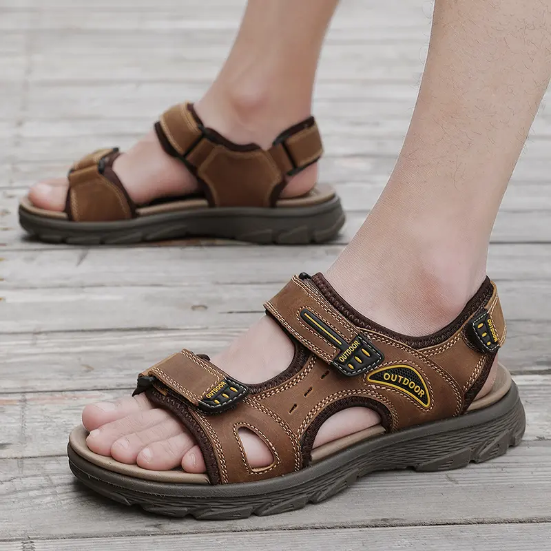 Classic Men's Sandals Summer Genuine Leather Beach Sandals Fashion Men's Casual Shoes Wading Sandals Outdoor Sneakers Plus Size