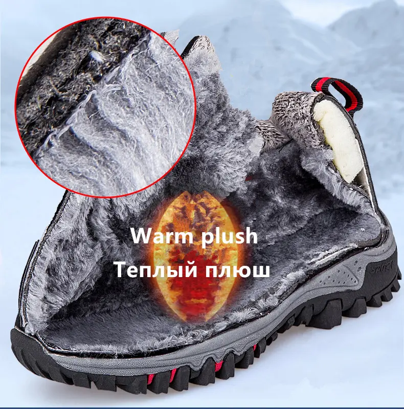 Brand Winter Men Suede Work Shoes Fur Warm Ankle Boots Outdoor Non-slip Men's Boots Men Waterproof Snow Boots Big Size 36-48