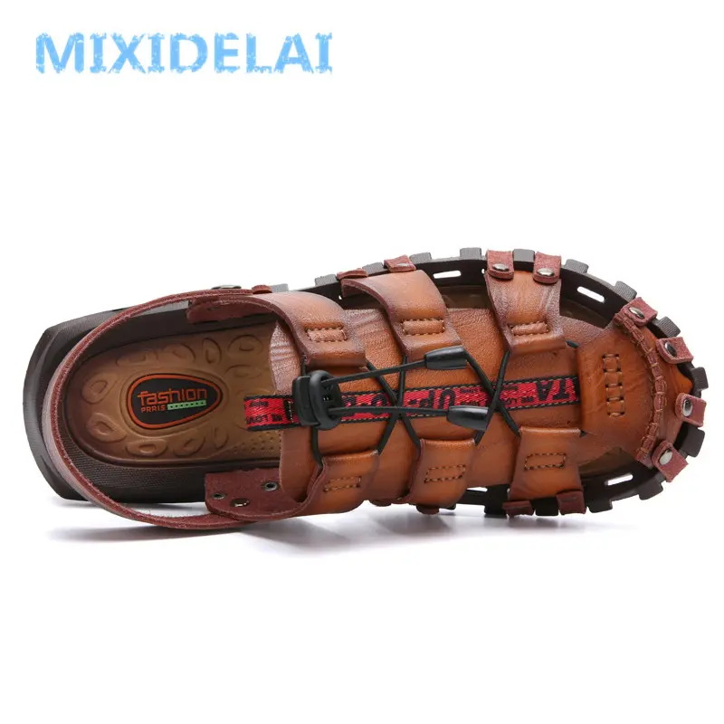MIXIDELAI New Hot Sale Men'S Sandals Leather Men Summer Shoes Leisure Slippers Flip-Flops Men Comfortable Footwear Soft Sandal