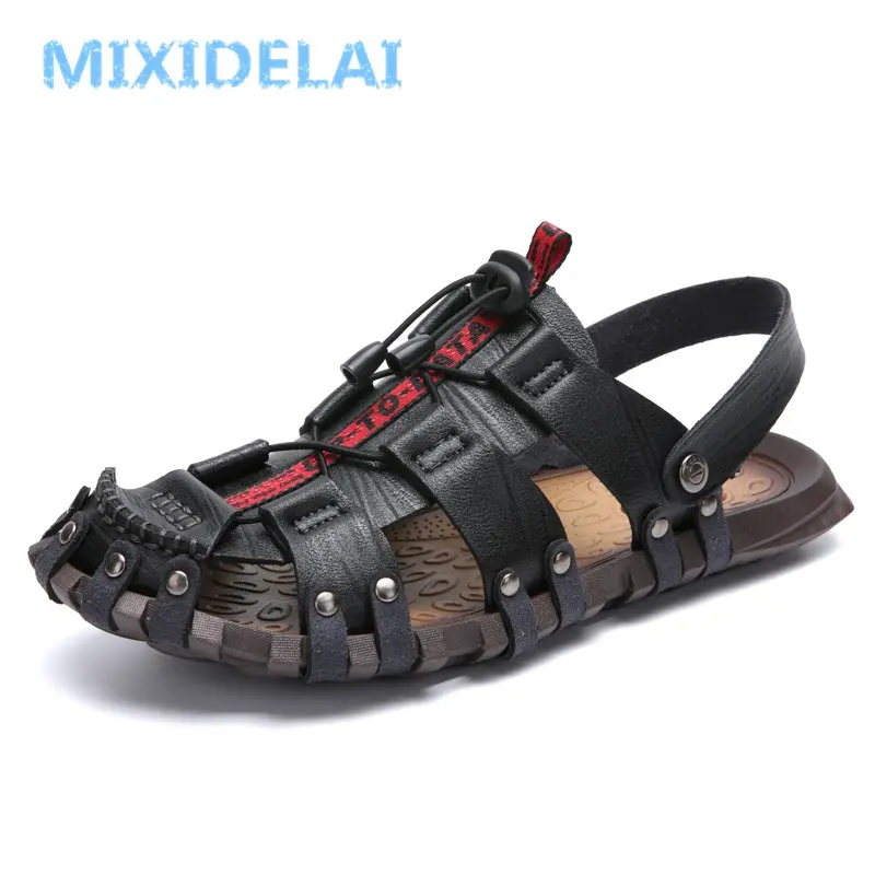 MIXIDELAI New Hot Sale Men'S Sandals Leather Men Summer Shoes Leisure Slippers Flip-Flops Men Comfortable Footwear Soft Sandal