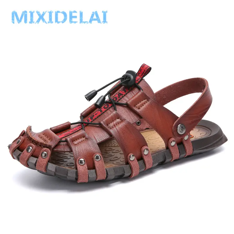 MIXIDELAI New Hot Sale Men'S Sandals Leather Men Summer Shoes Leisure Slippers Flip-Flops Men Comfortable Footwear Soft Sandal