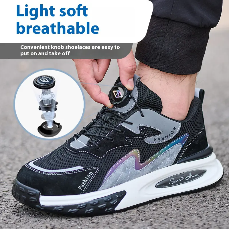 Non-slip Work Safety Shoes For Men Steel Toe Cap Protective Shoes Puncture-Proof Work Shoes Sneakers Rotating Button Men Shoes