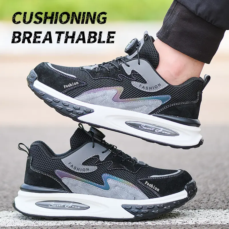 Non-slip Work Safety Shoes For Men Steel Toe Cap Protective Shoes Puncture-Proof Work Shoes Sneakers Rotating Button Men Shoes