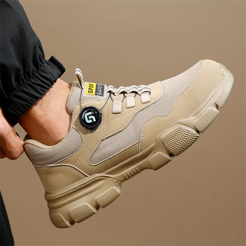 Breathable in summer Safety Shoes Men Anti-smash Anti puncture Work Sneakers Steel toe shoes Rotating button Protection Shoes