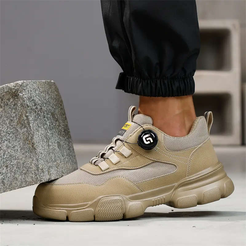 Breathable in summer Safety Shoes Men Anti-smash Anti puncture Work Sneakers Steel toe shoes Rotating button Protection Shoes