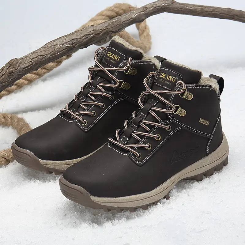 Outdoor Fashion Leather Men Boots Comfortable Men Shoes Waterproof Ankle Boots Short Plush Winter Warm Work Shoes Big Size 39~48