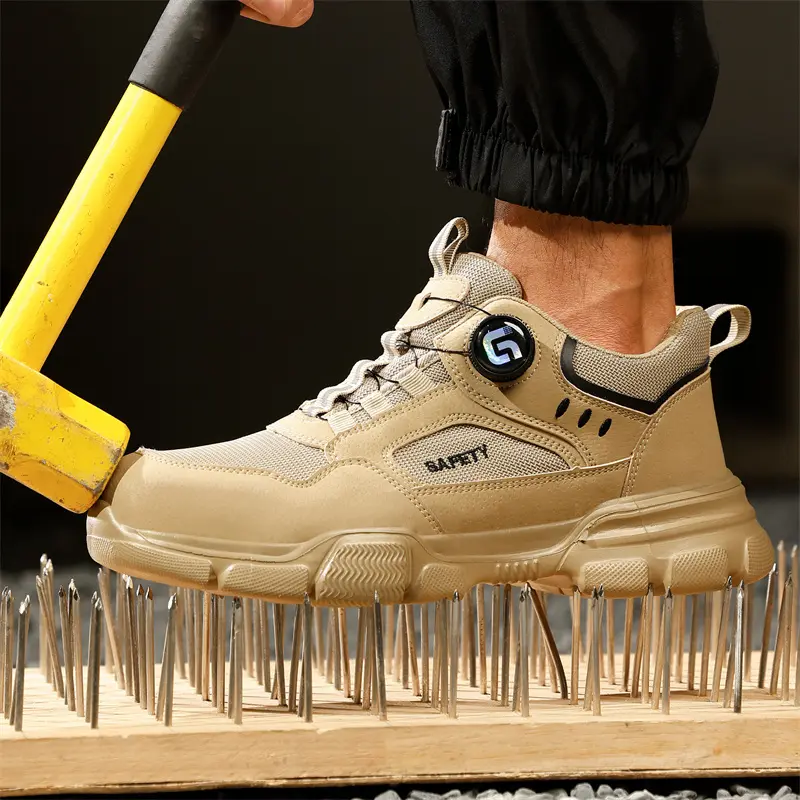 Breathable in summer Safety Shoes Men Anti-smash Anti puncture Work Sneakers Steel toe shoes Rotating button Protection Shoes