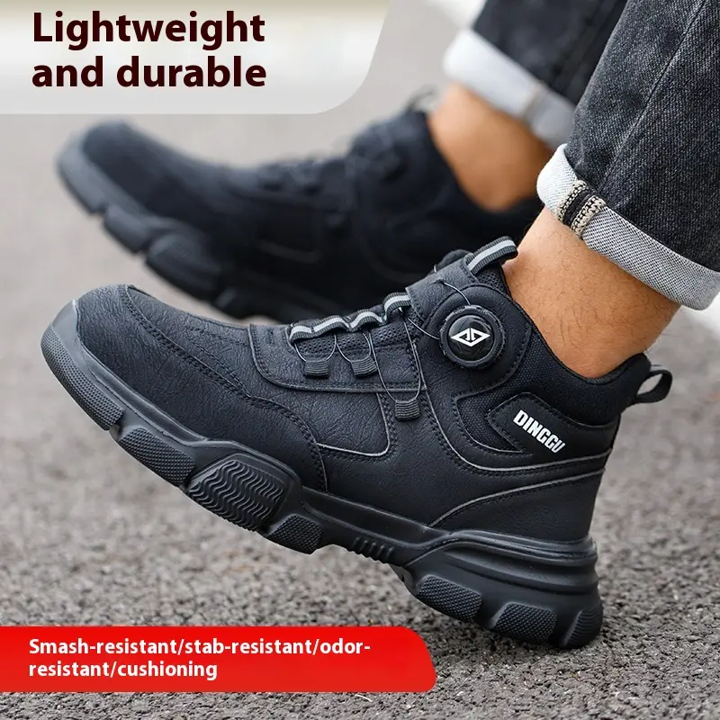 New Rotating Button Men Boots Anti-smash Anti Puncture Safety Shoes Men Work Boots Steel Toe Shoes Security Indestructible Shoes