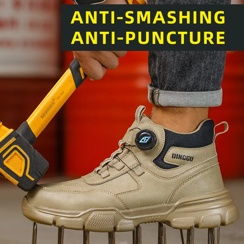New Rotating Button Men Boots Anti-smash Anti Puncture Safety Shoes Men Work Boots Steel Toe Shoes Security Indestructible Shoes