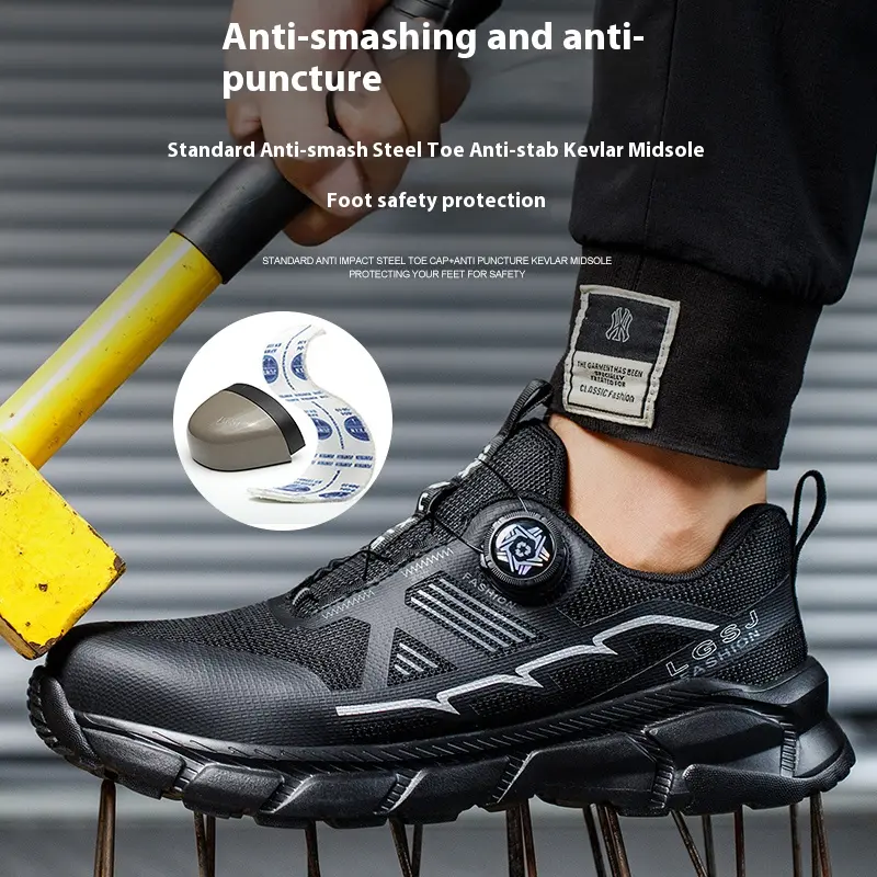 Lightweight Breathable Rotary Buckle Work Sneakers Protective Shoes Safety Industrial Puncture-Proof Anti-smash Steel Toe Shoes